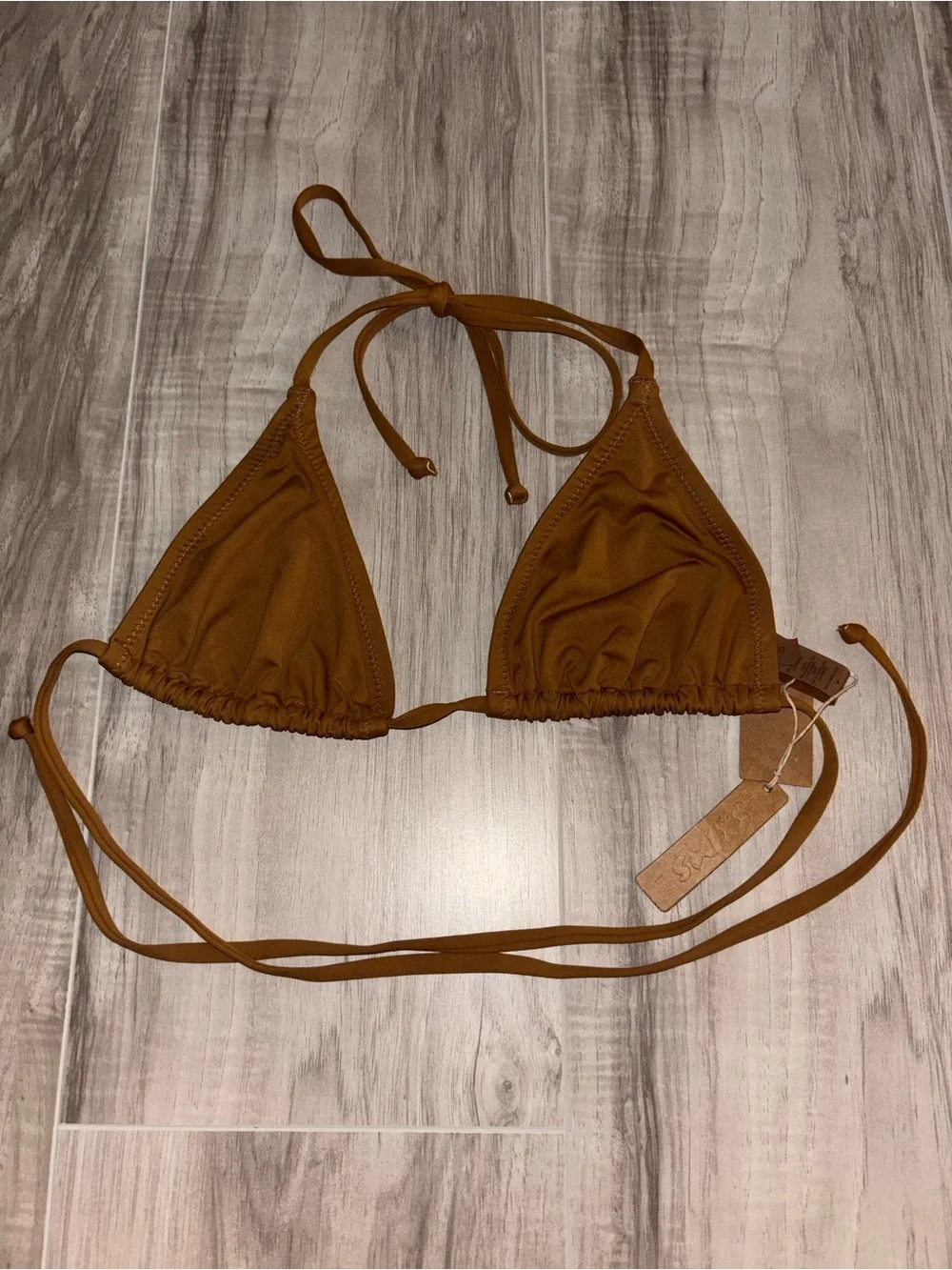 SKIMS bikini set dipped tie bottoms and top in warm tan